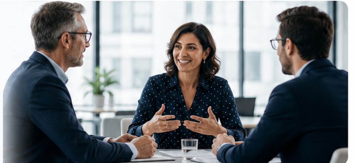 Technology leader in a professional discussion